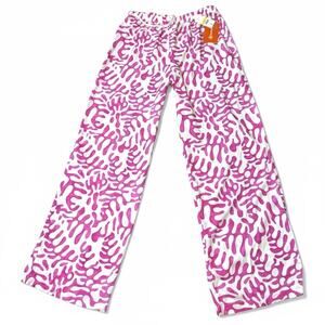 NWT REFINERY29 Eco-vero Pink White Summer Print Beach Casual Lounge Pants MED